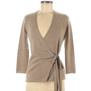 100% Cashmere Tan 3/4 Sleeve Wrap Sweater
